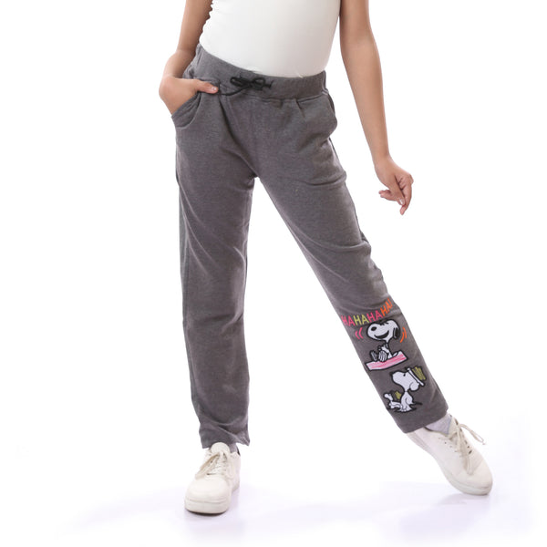 Girls Printed "Snoopy" Cotton  Sweatpants - Heather Dark Grey