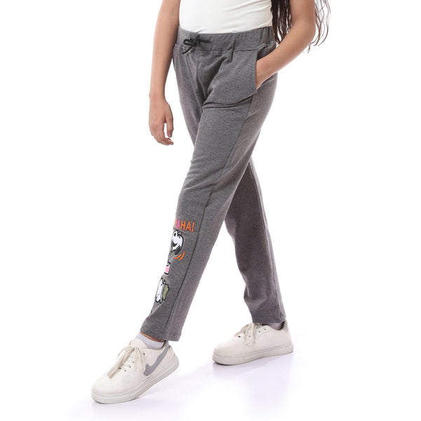 Girls Printed "Snoopy" Cotton  Sweatpants - Heather Dark Grey