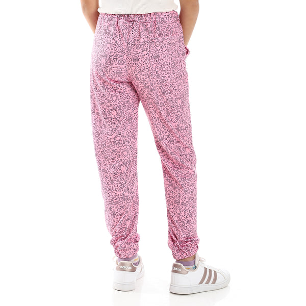 Girls Multi-Patterned Joggers with Side & Back Pockets - Pink