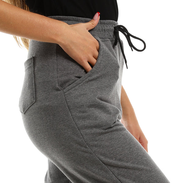Basic Elastic Waist Joggers with Side Pockets - Dark Heather Grey