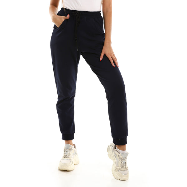 Everyday Slip On Comfy High Waist Joggers - Navy Blue