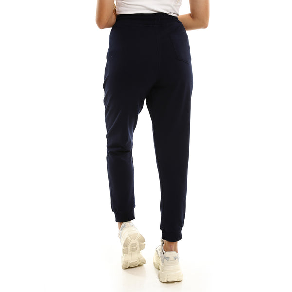 Everyday Slip On Comfy High Waist Joggers - Navy Blue