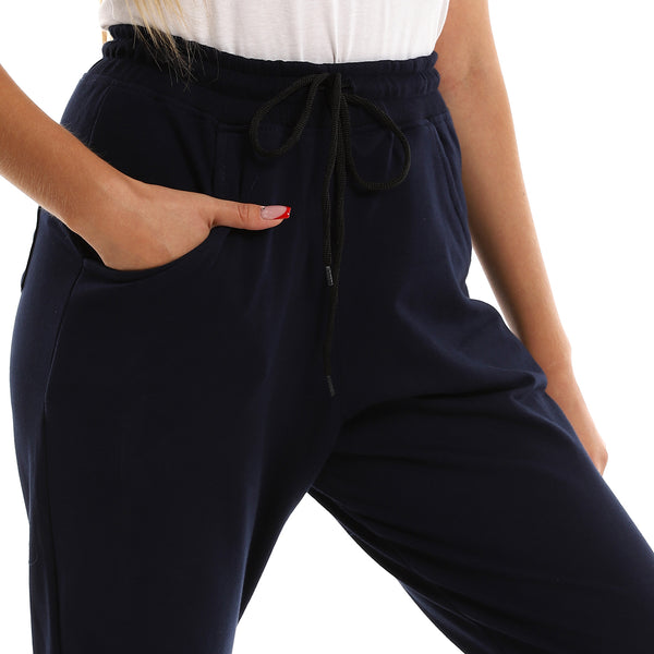 Everyday Slip On Comfy High Waist Joggers - Navy Blue