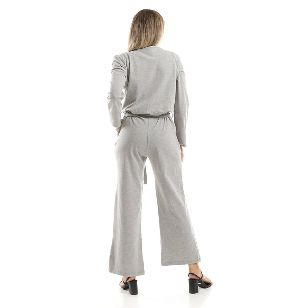 Long Sleeves Heather Grey Slip On Jumpsuit