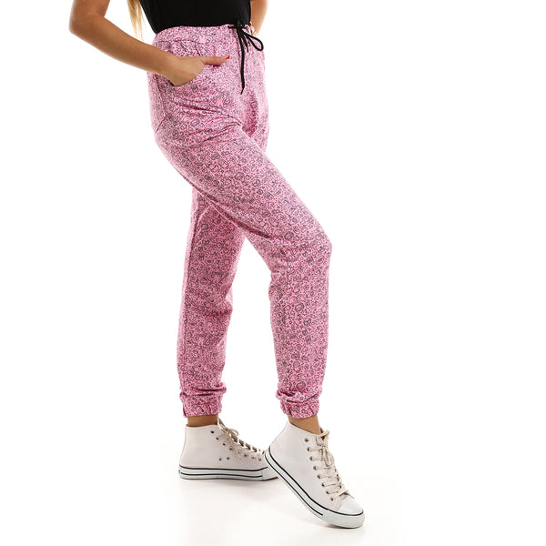 High-Rise Patterned Joggers with Side & Back Pockets - Pink