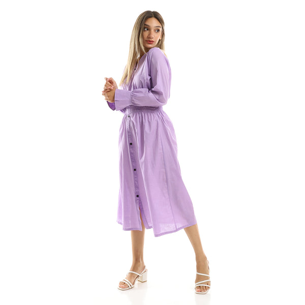 lilac-long-sleeves-dress-with-elastic-waist