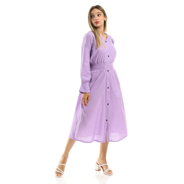 Lilac Long Sleeves Dress With Elastic Waist