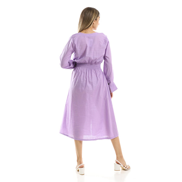 lilac-long-sleeves-dress-with-elastic-waist