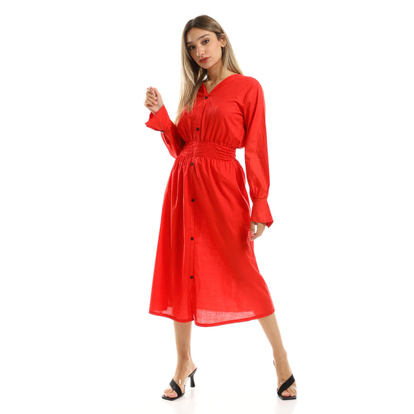 Red Long Sleeves Summer Red Midi Dress