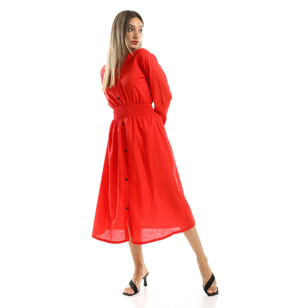 Red Long Sleeves Summer Red Midi Dress