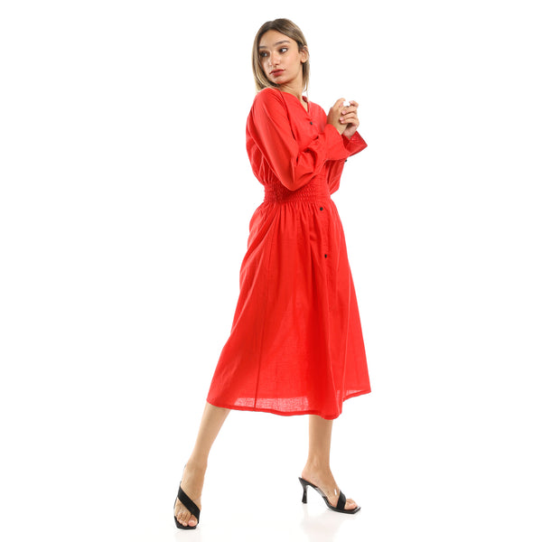 Red Long Sleeves Summer Red Midi Dress