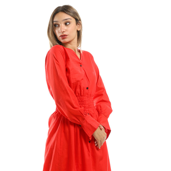 Red Long Sleeves Summer Red Midi Dress