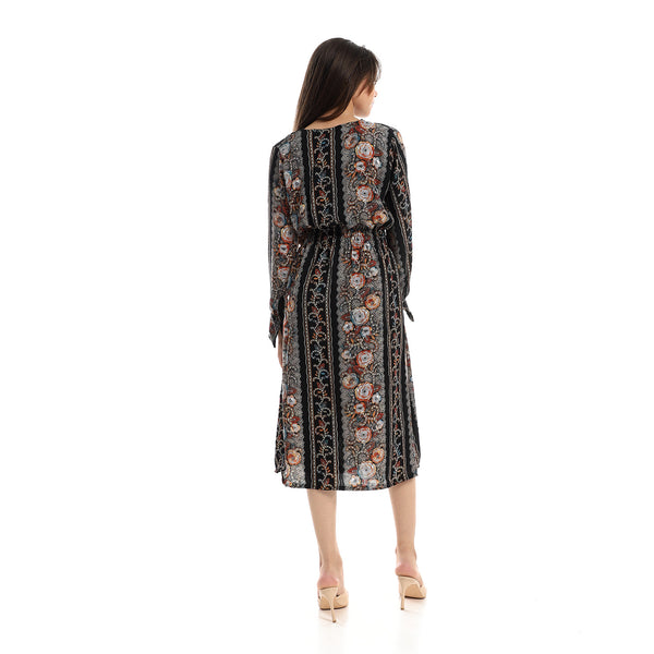 Oldish Patterned Black, Grey & Havana Dress