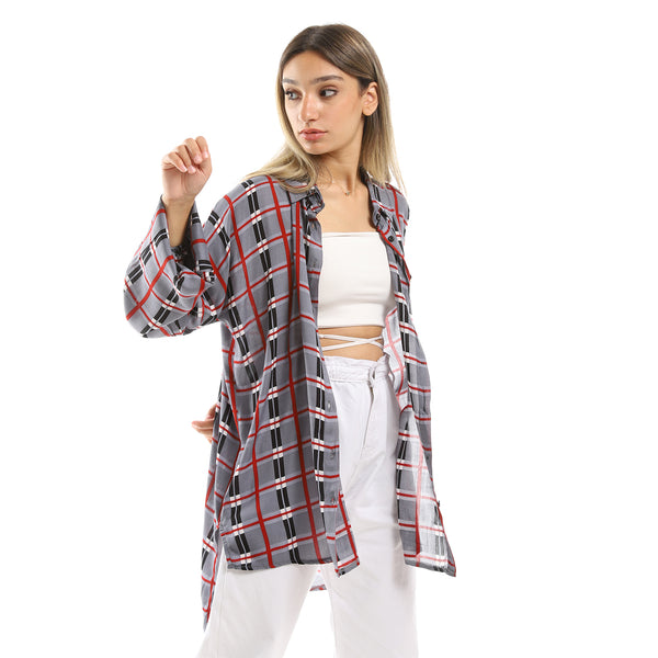 Fluffy Tartan Long Sleeves Shirt - Multicolour