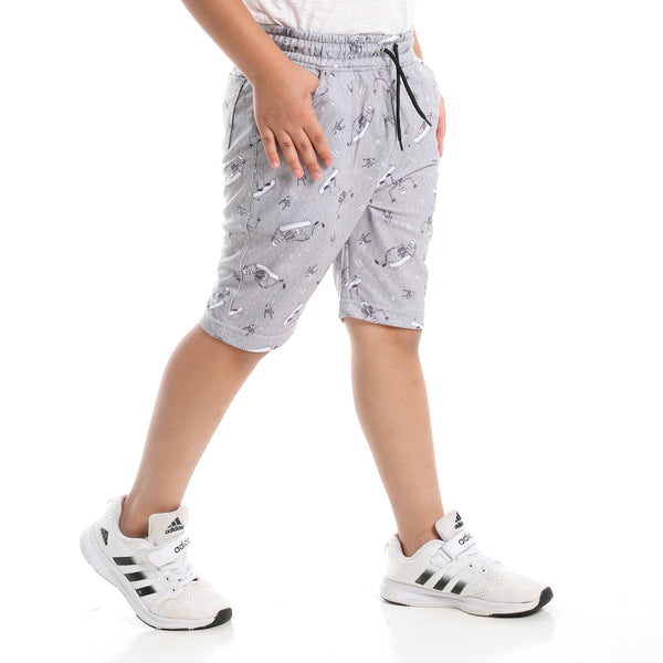 Boys Skateboarding Skeleton Printed Shorts - Grey