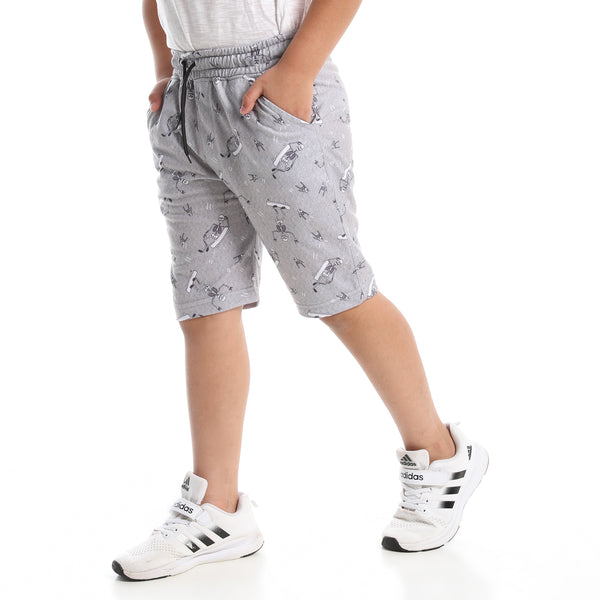 Boys Skateboarding Skeleton Printed Shorts - Grey
