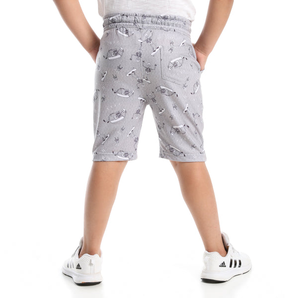 Boys Skateboarding Skeleton Printed Shorts - Grey