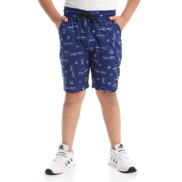 Boys Summer Shorts with Elastic Waist & Adjustable Drawstrings - Navy Blue