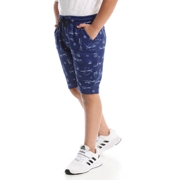 Boys Summer Shorts with Elastic Waist & Adjustable Drawstrings - Navy Blue