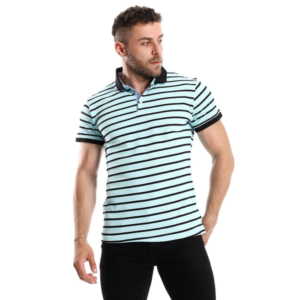 Light Blue & Black Striped Short Sleeves Polo Shirt