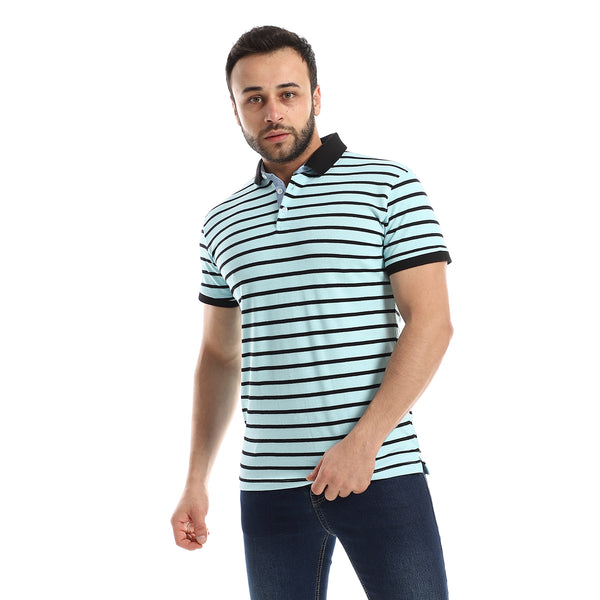 Matching Cole & Sleeves Hem Black & Baby Blue Polo Shirt