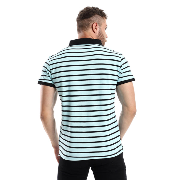 Light Blue & Black Striped Short Sleeves Polo Shirt