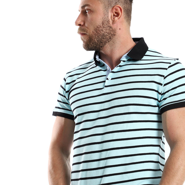 Light Blue & Black Striped Short Sleeves Polo Shirt