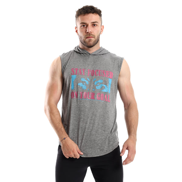Printed "Stay Focused" Heather Medium Grey Tank Top
