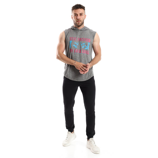 Printed "Stay Focused" Heather Medium Grey Tank Top