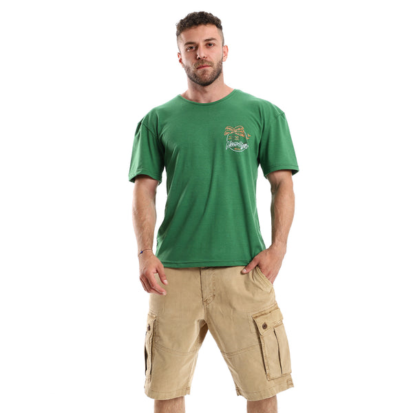 Front Printed Wild Cat & Back Green Cotton Tee