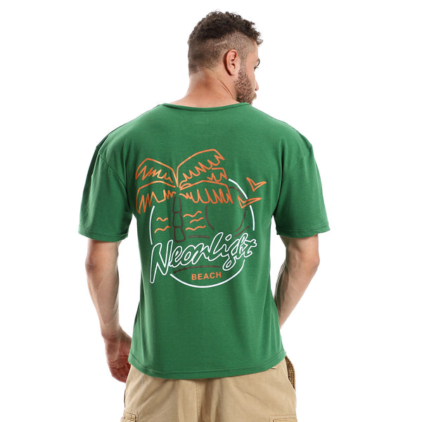 Front Printed Wild Cat & Back Green Cotton Tee