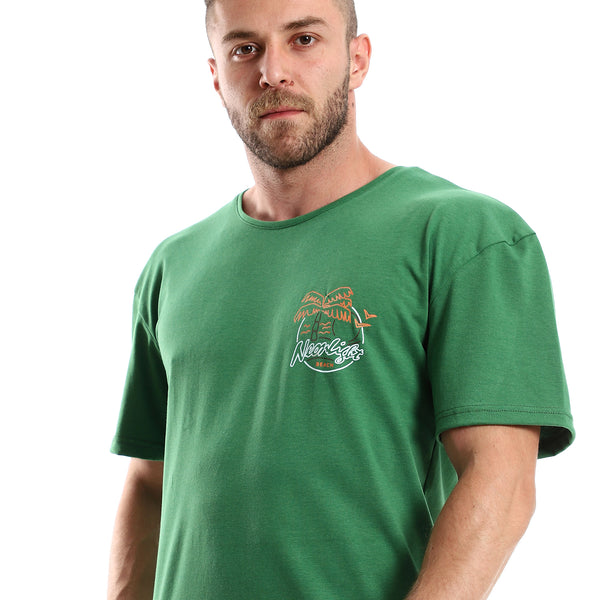 Front Printed Wild Cat & Back Green Cotton Tee