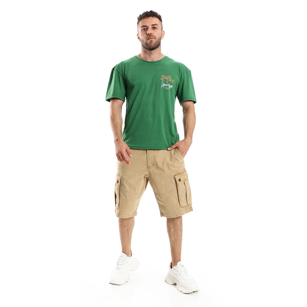 Front Printed Wild Cat & Back Green Cotton Tee
