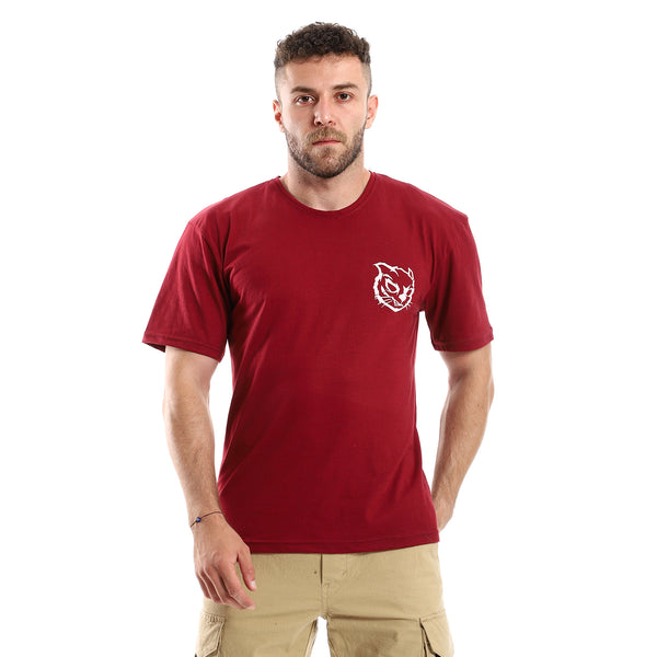 Front Printed Wild Cat & Back Burgundy Cotton Tee