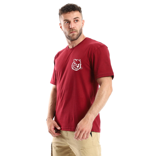 Front Printed Wild Cat & Back Burgundy Cotton Tee