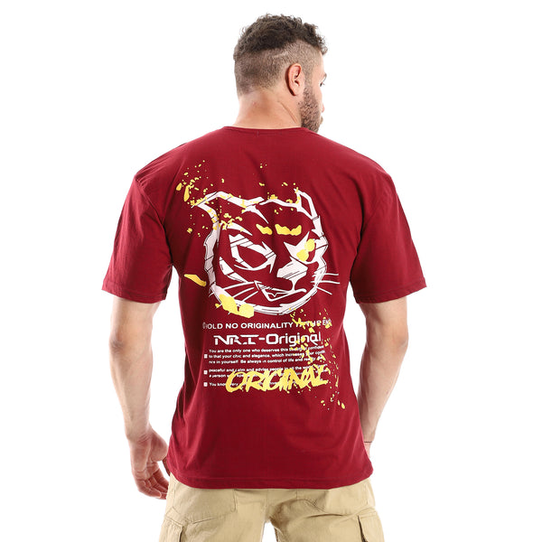 Front Printed Wild Cat & Back Burgundy Cotton Tee