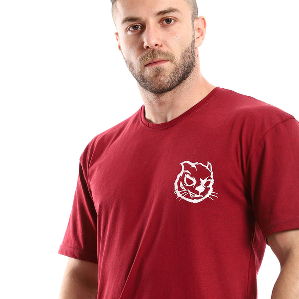 Front Printed Wild Cat & Back Burgundy Cotton Tee