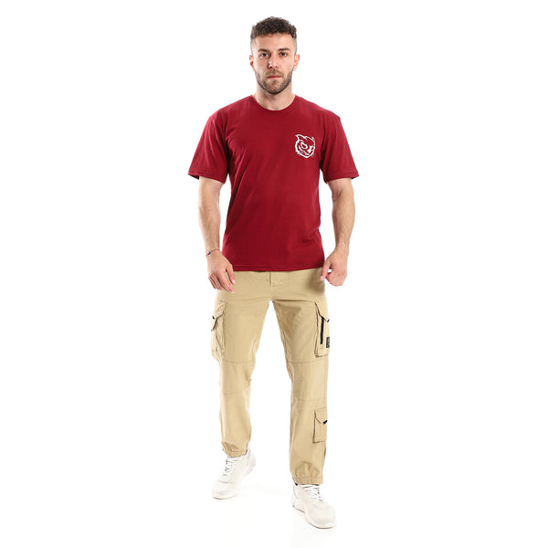 Front Printed Wild Cat & Back Burgundy Cotton Tee