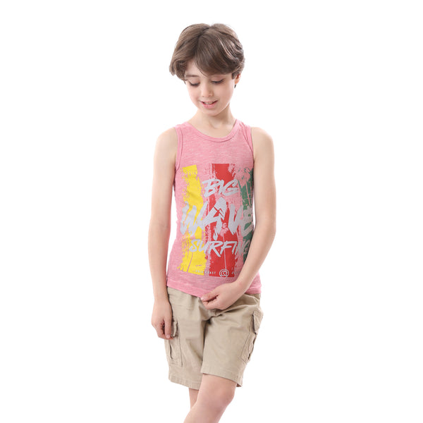 Sleevless Boys Cotton Printed Shirt - Heather Watermelon, Yellow & Green