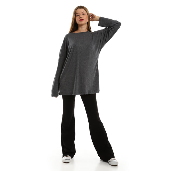 Everyday Oversized Solid Long Sleeves Tee - Heather Charcoal