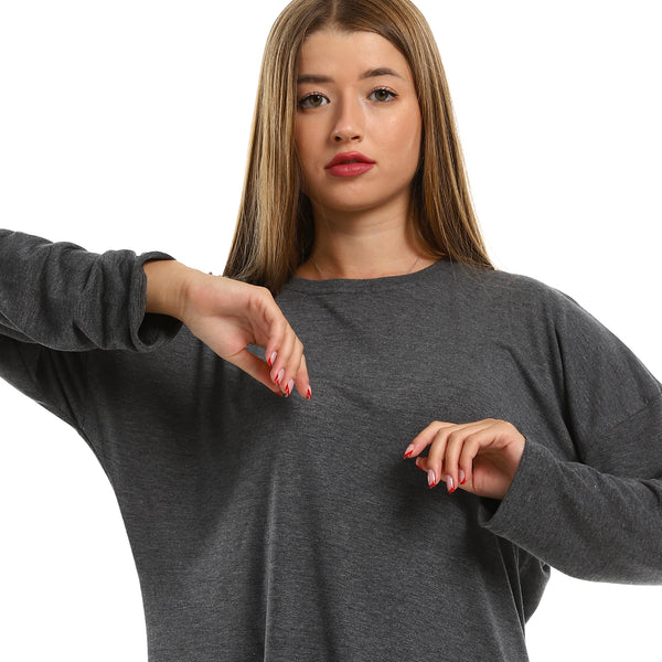 Everyday Oversized Solid Long Sleeves Tee - Heather Charcoal