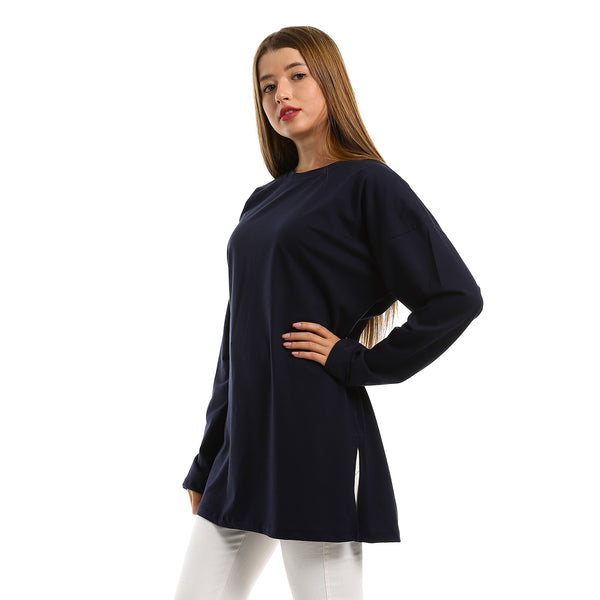 Navy Blue Comfy Oversized T-Shirt with Side Slits
