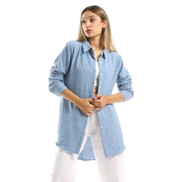 Long Sleeves Dusty Blue Shirt With Slits