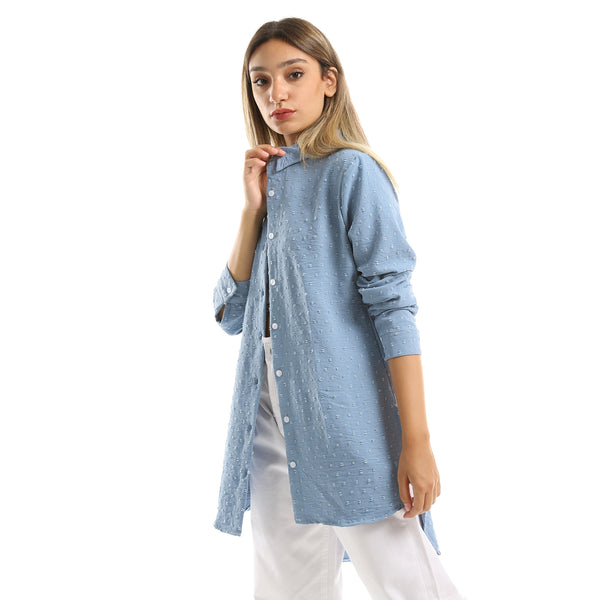 Long Sleeves Dusty Blue Shirt With Slits