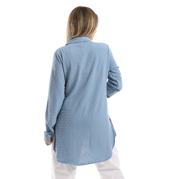Long Sleeves Dusty Blue Shirt With Slits