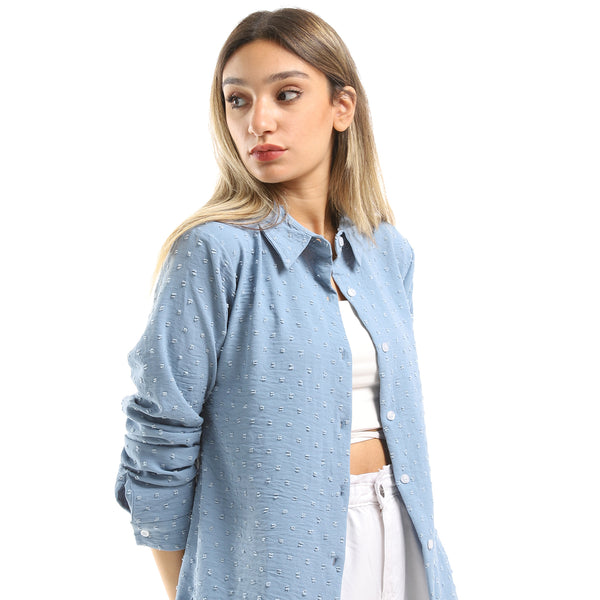 Long Sleeves Dusty Blue Shirt With Slits