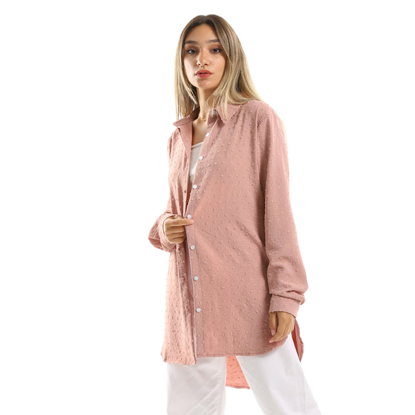 Turn Down Collar Stitched Nude Pink Shirt