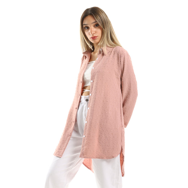 Turn Down Collar Stitched Nude Pink Shirt