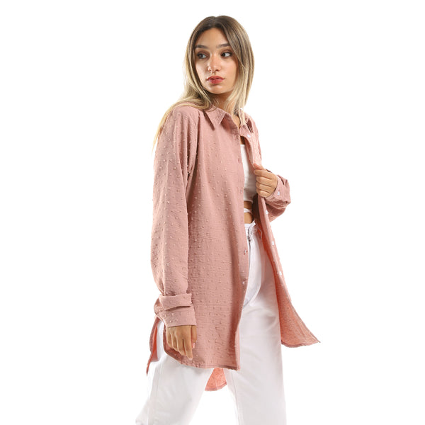 Turn Down Collar Stitched Nude Pink Shirt