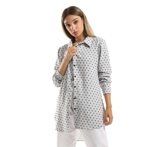 Long Sleeves Light Grey Shirt With Slits